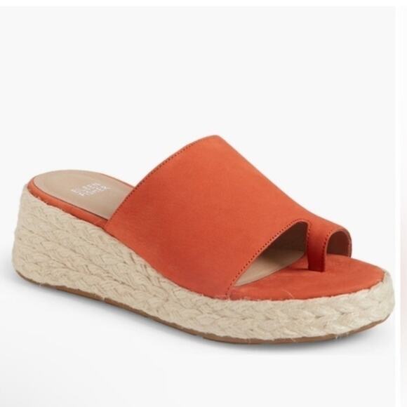 Eileen Fisher Shoes - Eileen Fisher Tarry Toe Leather Espadrille Sandals Wedge Tangelo Orange 7.5